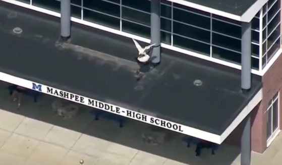 This YouTube screen shot shows Mashpee Middle-High School, where a disturbing video captured in a school bathroom has gone viral.