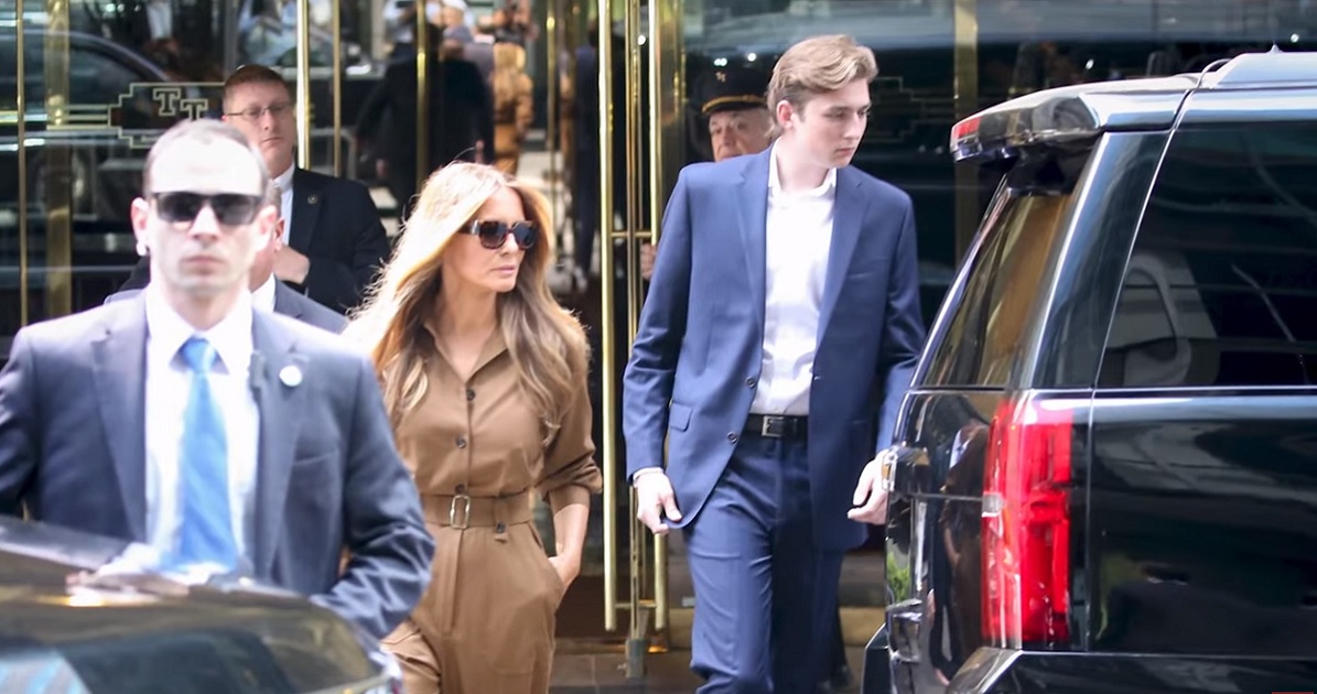 Former first lady Melania Trump with the Trumps' son, Barron, picture in New York City on Tuesday.