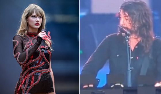 Pop star Taylor Swift, left, in a concert at London's Wembley Stadium; Foo Fighters frontman Dave Grohl, right, on stage at London Stadium.