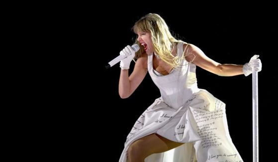 Taylor Swift performs on stage during "Taylor Swift | The Eras Tour" at Anfield on June 13, 2024 in Liverpool, England.