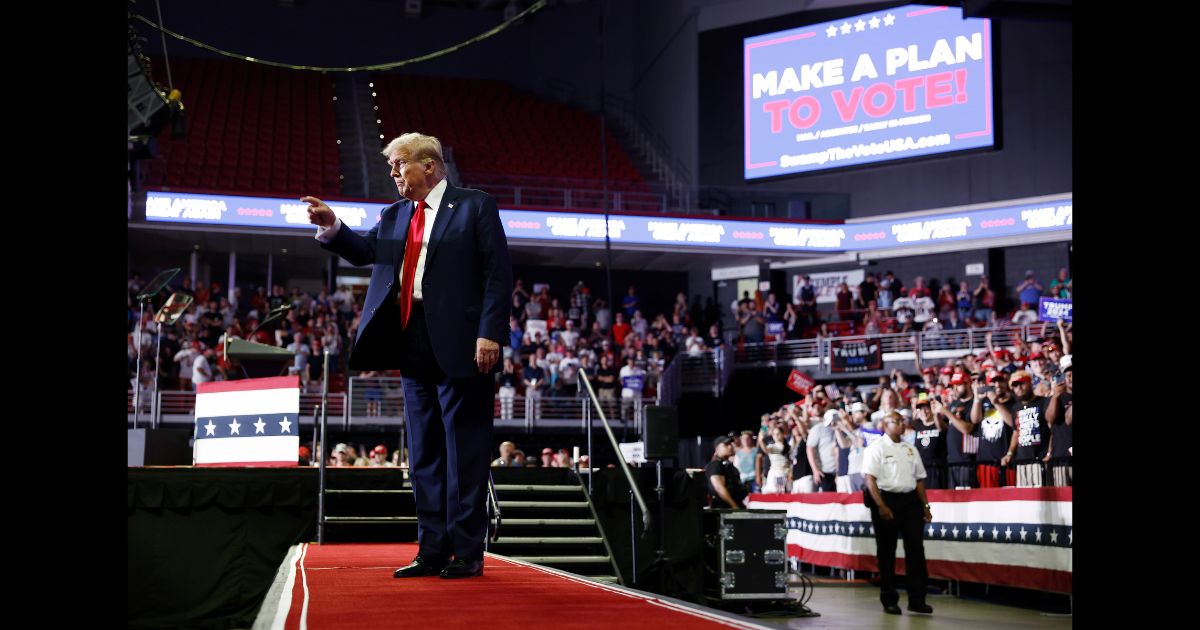 Republican presidential candidate, former U.S. President Donald Trump walks offstage after speaking at a campaign rally at the Liacouras Center on June 22, 2024 in Philadelphia, Pennsylvania.