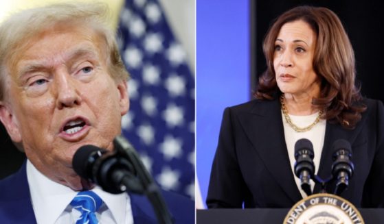 Former President Donald Trump is pictured, left, in a June 13 file photo in Washington, D.C. Vice President Kamala Harris, right, is pictured June 17 at the Eisenhower Executive Office Building on the White House grounds.