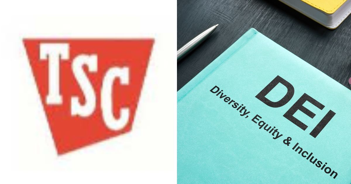 (L) This X screen shot shows the logo for the Tractor Supply Company. (R) A Getty stock image shows a DEI textbook.