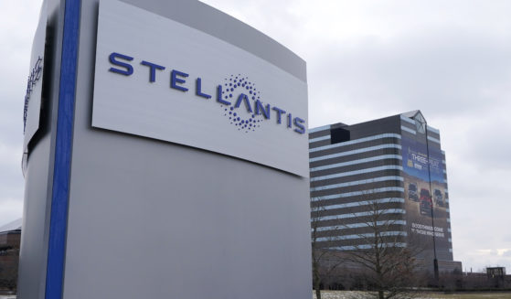 The Stellantis sign is seen outside the Chrysler Technology Center in Auburn Hills, Michigan on July 19, 2021.