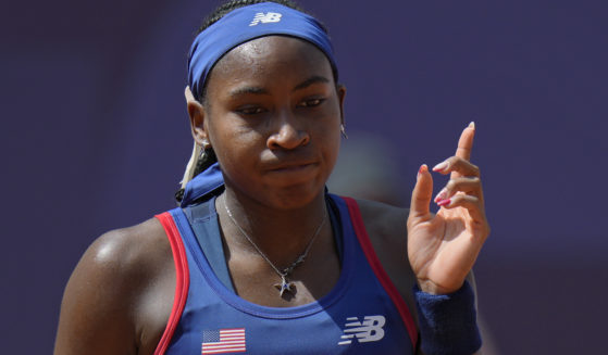 Coco Gauff of United States gestures as she plays against Donna Vekic of Croatia during their women's singles third round match at the Roland Garros stadium, at the 2024 Summer Olympics in Paris, France, on Tuesday.