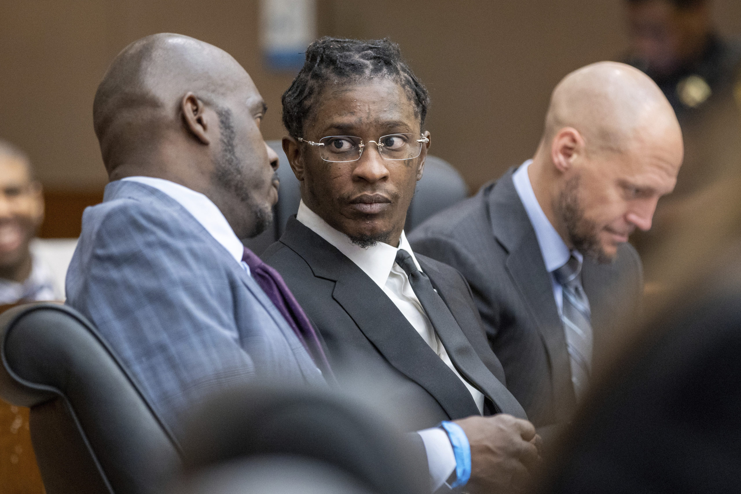 Rapper Young Thug, whose real name is Jeffery Williams, is seen at a hearing in a file photo from December 22, 2022.