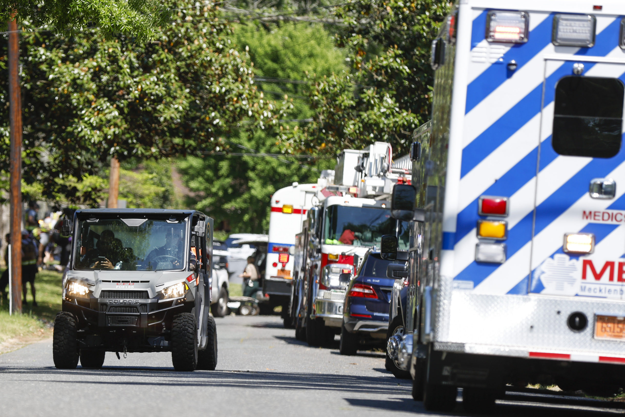 First responder vehicles are pictured in a Charlotte neighborhood where an officer-involved shooting took place in Charlotte, North Carolina, on April 29.