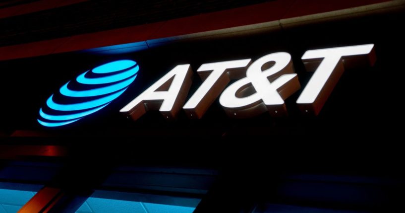 The AT&T logo is displayed at a store in Washington on Jan. 18, 2022.