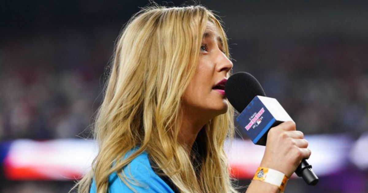 Ingrid Andress performs the national anthem before the MLB Home Run Derby on Monday in Arlington, Texas.