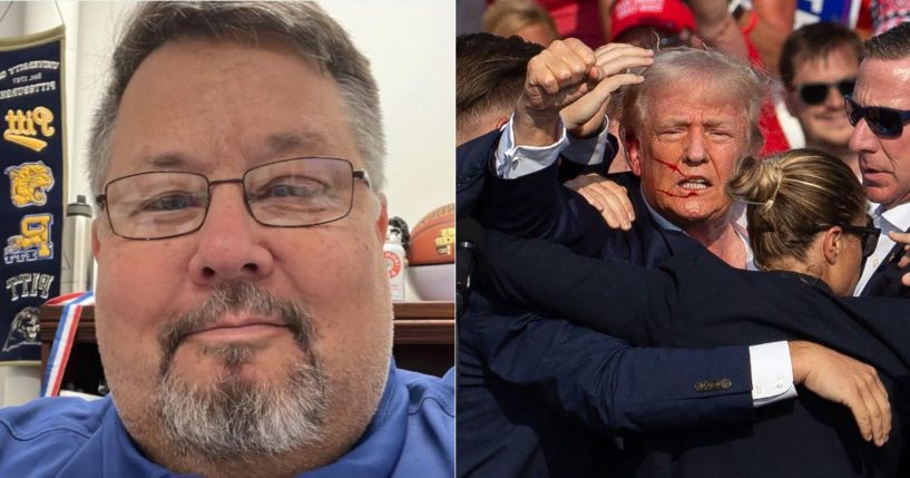 Rick Notari, left, a Community Outreach Manager for Lackawanna County, Pennsylvania, was suspended without pay after making a post on X after a failed assassination attempt on former President Donald Trump, right, on Saturday.