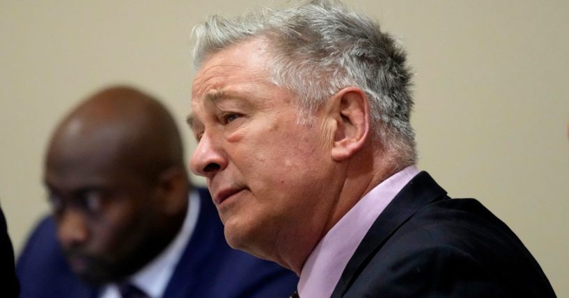 Actor Alec Baldwin looks on during his hearing at Santa Fe County District Court in Santa Fe, New Mexico, on Wednesday.