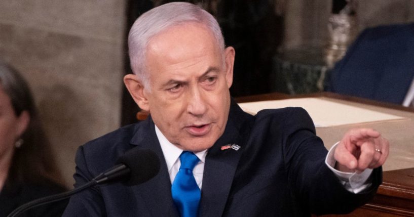 Israeli Prime Minister Benjamin Netanyahu gestures while speaking to a joint session of Congress in Washington, D.C., on Wednesday.