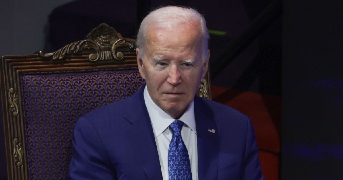 President Joe Biden listens during a campaign stop at Mount Airy Church of God in Christ in Philadelphia on Sunday.