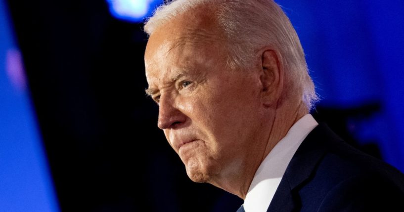 President Joe Biden speaks during a NATO 75th anniversary celebratory event at the Andrew Mellon Auditorium in Washington on Tuesday.