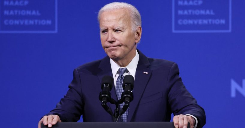 President Joe Biden speaks at the 115th NAACP National Convention at the Mandalay Bay Convention Center in Las Vegas on Tuesday.