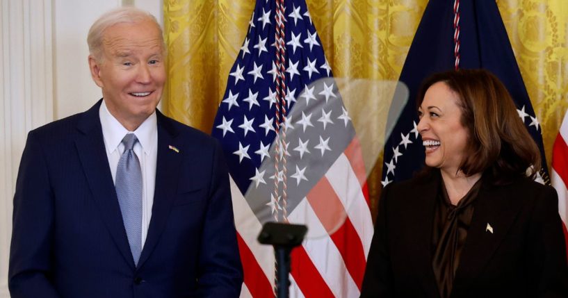 President Joe Biden and Vice President Kamala Harris host governors from across the country for an event in the East Room of the White House in Washington on Feb. 23.