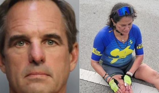 Andrew Cobb, left, was arrested after he reportedly threw a water bottle at the face of Maria Galleguillo, right, while she was riding her bike, causing her serious injuries.