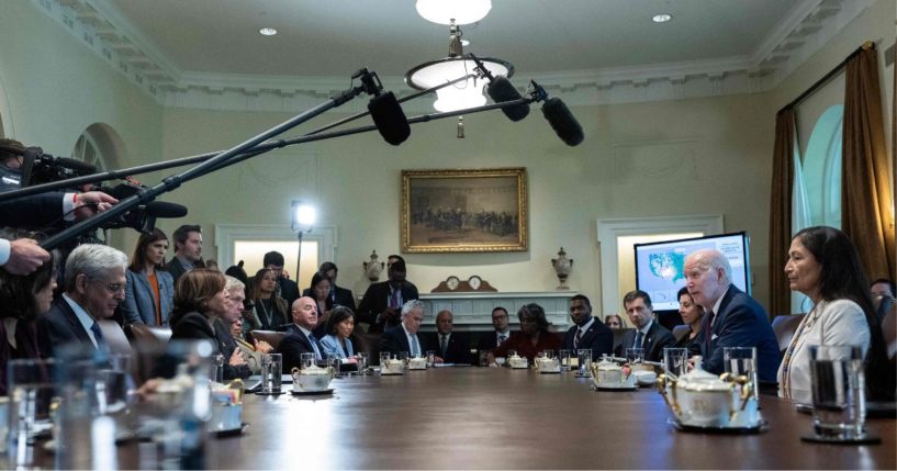 President Joe Biden speaks during a cabinet meeting in the Cabinet Room of the White House in Washington, D.C., on June 6, 2023.