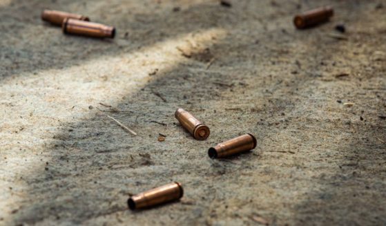 A stock photo shows cartridge cases from bullets shot by an AK-74 rifle lying on the ground.