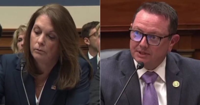 Rep. Eric Burlison, right, questioned Secret Services Director Kimberly Cheatle, left, during a House Oversight Committee hearing on Monday.