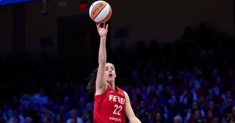 Indiana Fever rookie Caitlin Clark shoots the ball against the Dallas Wings in Arlington, Texas, on July 17.