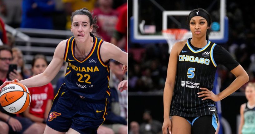 During Wednesday's game against the Washington Mystics, Indiana Fever rookie Caitlin Clark, left, had a historic game as she continues to compete with Chicago Sky rookie Angel Reese, right, for WNBA Rookie of the Year.