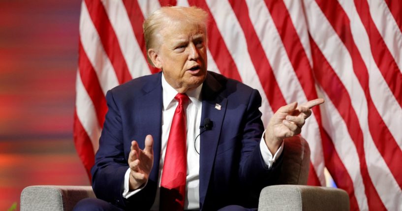 Former President Donald Trump answers questions during the National Association of Black Journalists annual convention in Chicago, Illinois, on Wednesday.