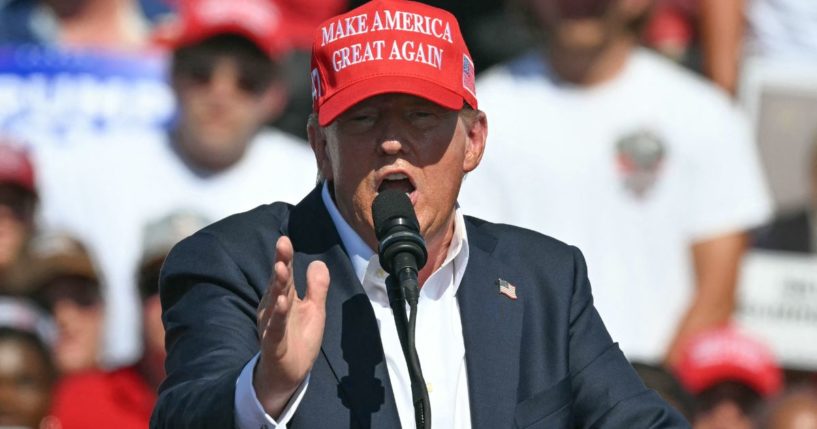 Former President Donald Trump speaks during a campaign rally at the Historic Greenbrier Farms in Chesapeake, Virginia, on Friday.