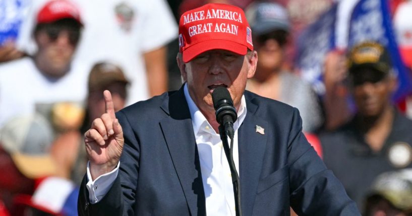 Former President Donald Trump speaks during a campaign rally in Chesapeake, Virginia, on Friday.