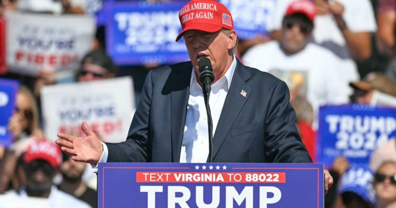 Former President Donald Trump speaks at a campaign rally in Chesapeake, Virginia, on June 28.