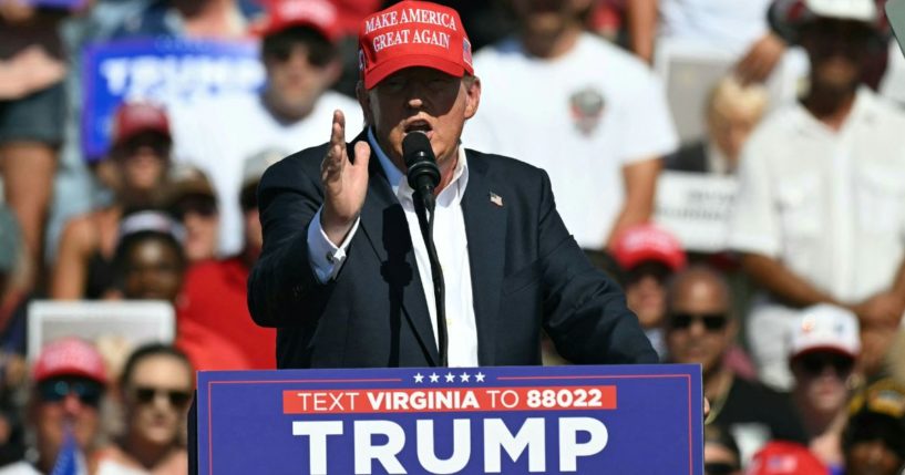 Former President Donald Trump speaks during a campaign rally in Chesapeake, Virginia, on June 28.