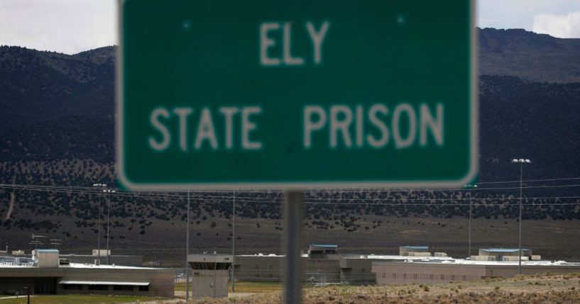 A sign marks the entrance to Ely State Prison near Ely, Nevada, on July 11, 2018.