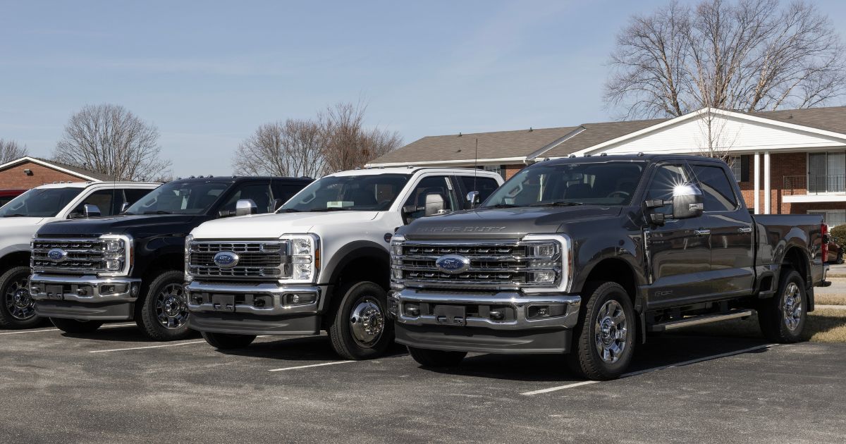 Ford F-250 Super Duty pickups are displayed at a dealership in Kokomo, Indiana, on Feb. 3, 2024.