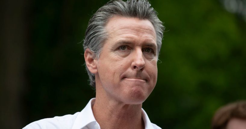 California Gov. Gavin Newsom campaigns for President Joe Biden at the Van Buren County Democratic Party's "BBQ for Biden-Harris" event in South Haven, Michigan, on Thursday.