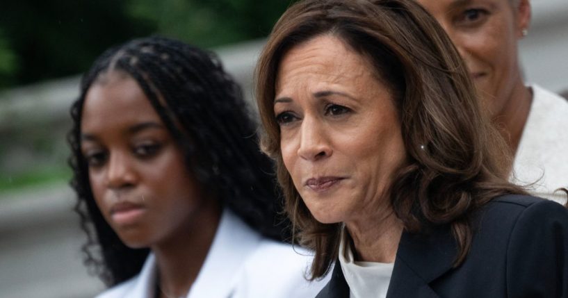 Vice President Kamala Harris speaks during an event honoring NCAA championship teams on the South Lawn of the White House in Washington on Monday.