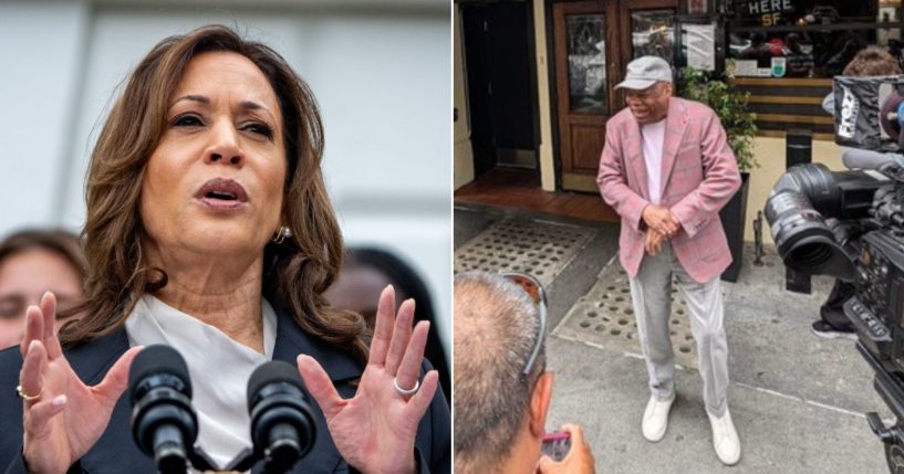 At left, Vice President Kamala Harris speaks on the South Lawn of the White House on July 22. At right, former San Francisco Mayor Willie Brown speaks about this fall's presidential race.