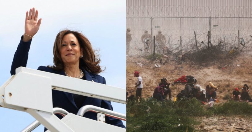 When Vice President Kamala Harris, left, headed to the U.S.-Mexico border, right, in 2021, Border Patrol agents were told to clean up the streets and remove illegal immigrants.