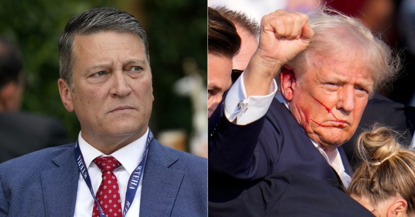 Rep. Ronny Jackson, left, said that his nephew was shot in the neck while attending a rally for former President Donald Trump, right, in Butler, Pennsylvania, on Saturday. A gunman attempted to assassinate Trump during his speech, killing one person in the crowd and injuring Trump and others in the crowd.