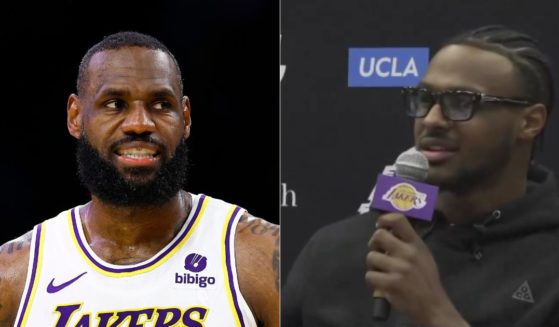 Bronny James, right, son of LeBron James, left, is facing criticism after he was drafted by the Los Angeles Lakers and claimed he "never thought" of playing with his father.