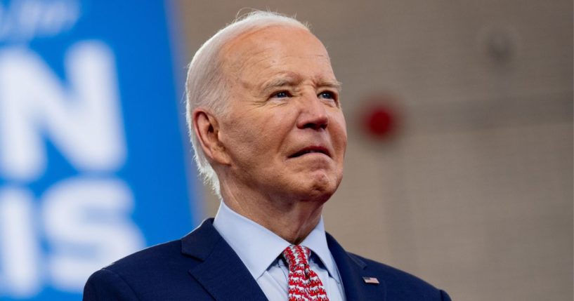 President Joe Biden takes the stage at a campaign rally at Girard College in Philadelphia on May 29.