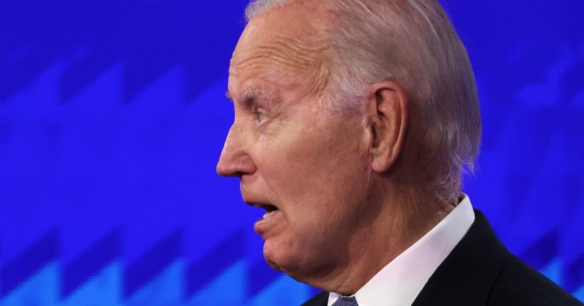 President Joe Biden speaks during the CNN presidential debate at the network's studios in Atlanta on June 27.