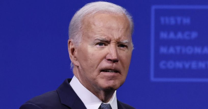 President Joe Biden speaks at the 115th NAACP National Convention at the Mandalay Bay Convention Center in Las Vegas on Tuesday.