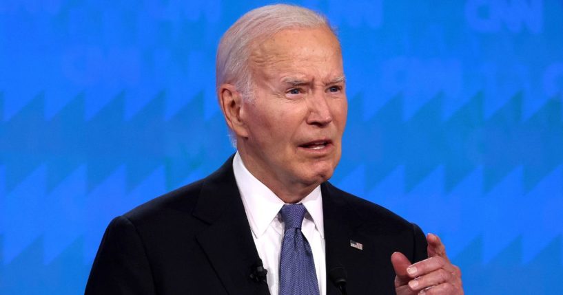 President Joe Biden speaks during the CNN Presidential Debate at the network's studios in Atlanta on Thursday.