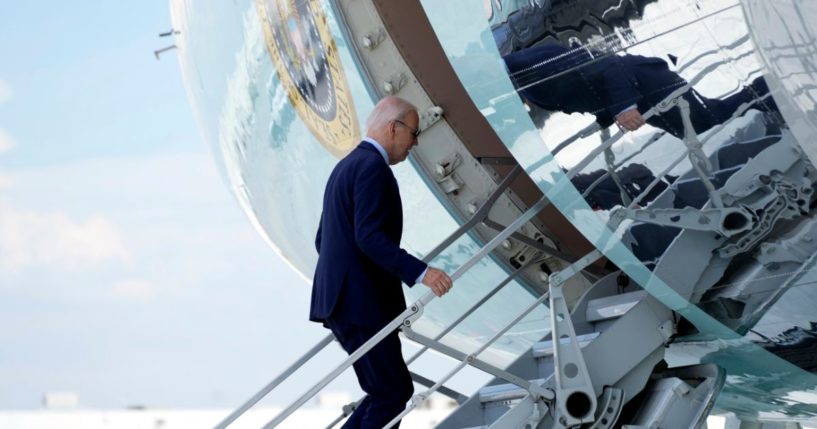 President Joe Biden boards Air Force One at Harry Reid International Airport in Las Vegas, Nevada, on Wednesday.