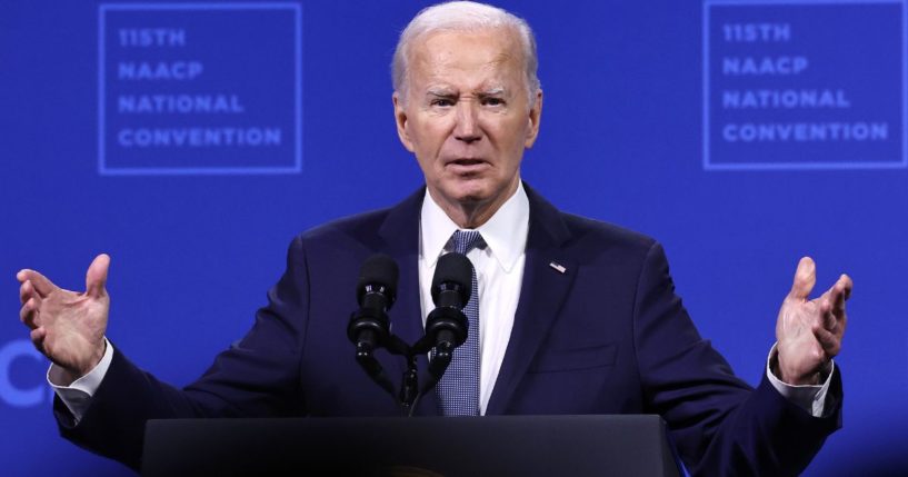 President Joe Biden speaks at the 115th NAACP National Convention in Las Vegas, Nevada, on Tuesday.