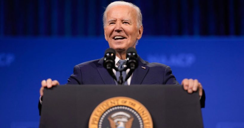 President Joe Biden speaks during the 115th NAACP National Convention in in Las Vegas, Nevada, on Tuesday.