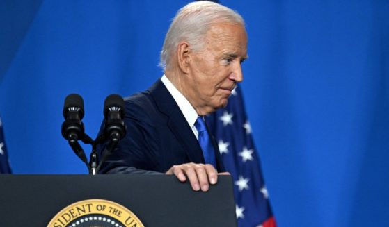 President Joe Biden leaves after speaking during a news conference at the close of the 75th NATO Summit in Washington, D.C, on July 11.