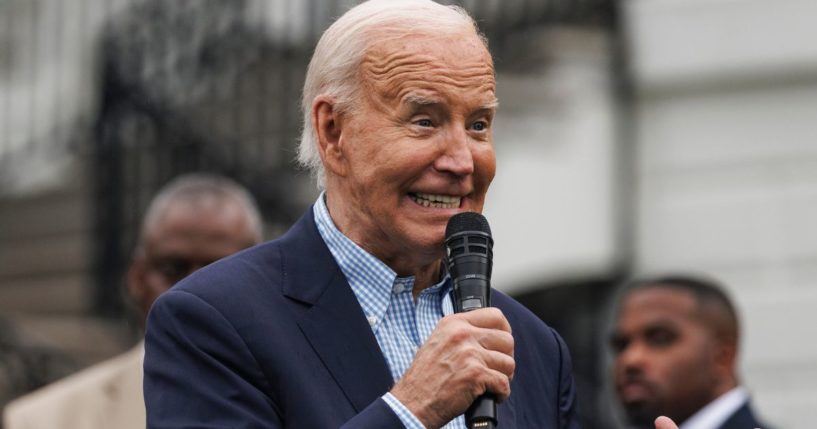 President Joe Biden speaks during a Fourth of July event on the South Lawn of the White House in Washington, D.C., on Thursday.