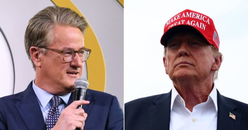 MSNBC host Joe Scarborough, left, wasn't able to talk about the assassination attempt of former President Donald Trump, right, during Monday's show.