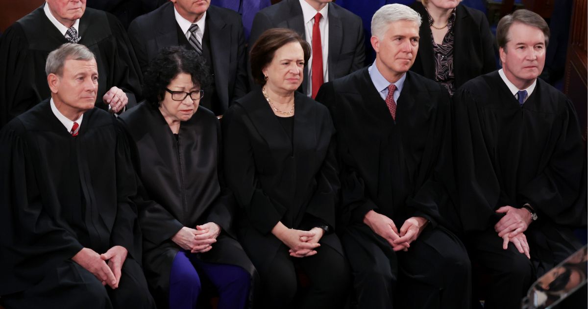 From left, Chief Justice John Roberts, Associate Justice Sonia Sotomayor, Associate Justice Elena Kagan, Associate Justice Neil Gorsuch and Associate Justice Brett Kavanaugh attend President Joe Biden's State of the Union address during a joint meeting of Congress in the House chamber at the U.S. Capitol in Washington on March 7.